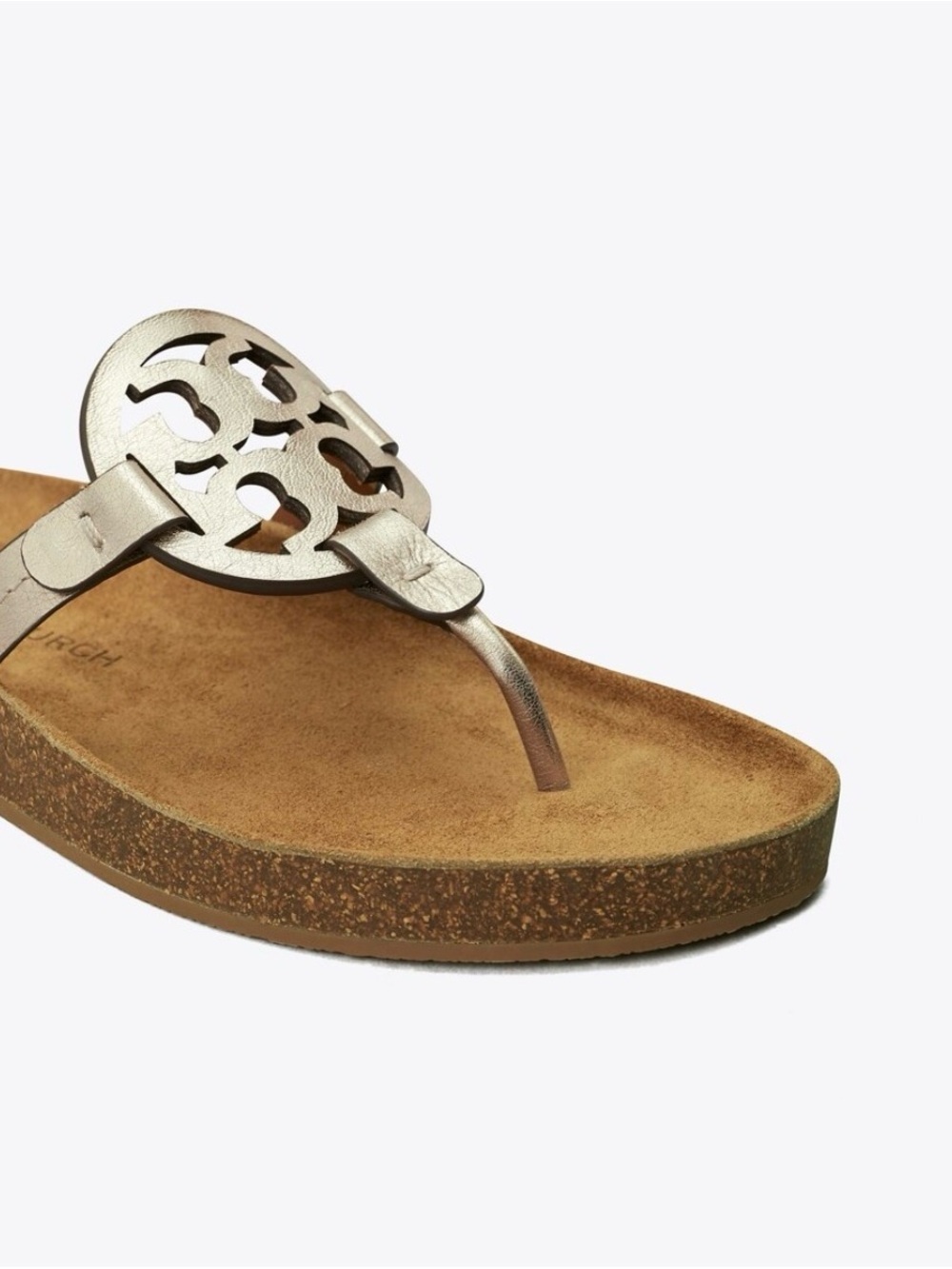 Tory Burch Metallic Rose Gold Logo Thong Sandal
